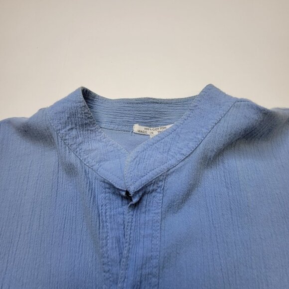 Men's Oversized Loose Fitting Blue Button Up Cotton Shirt - UNISEX - Picture 6 of 13
